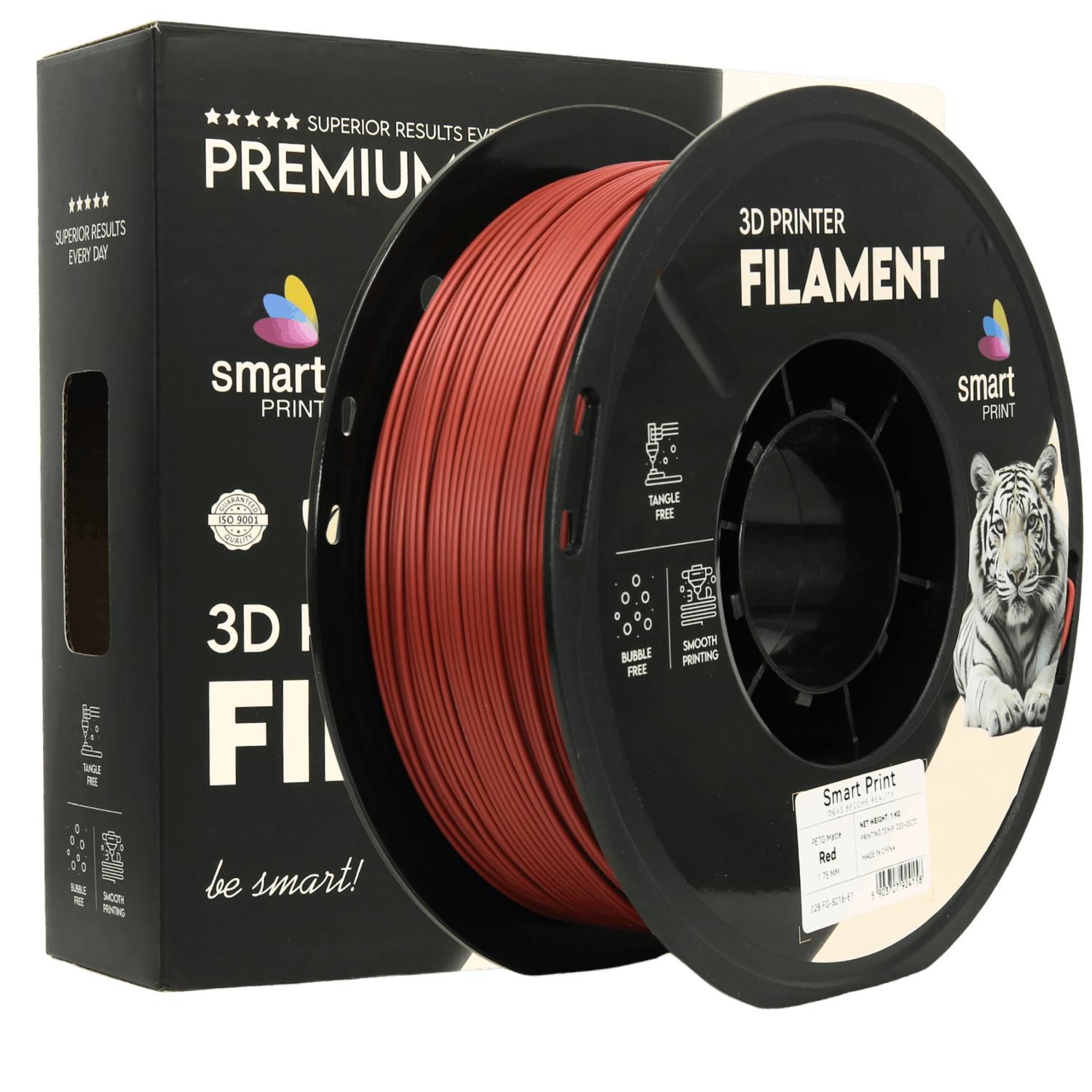 Spool of PETG matte red filament, Smart Print, 1.75 mm