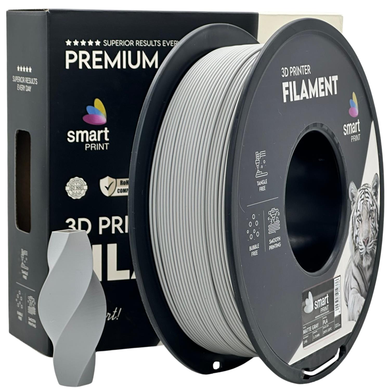 Spool of PLA matte grey filament, Smart Print, 1.75 mm