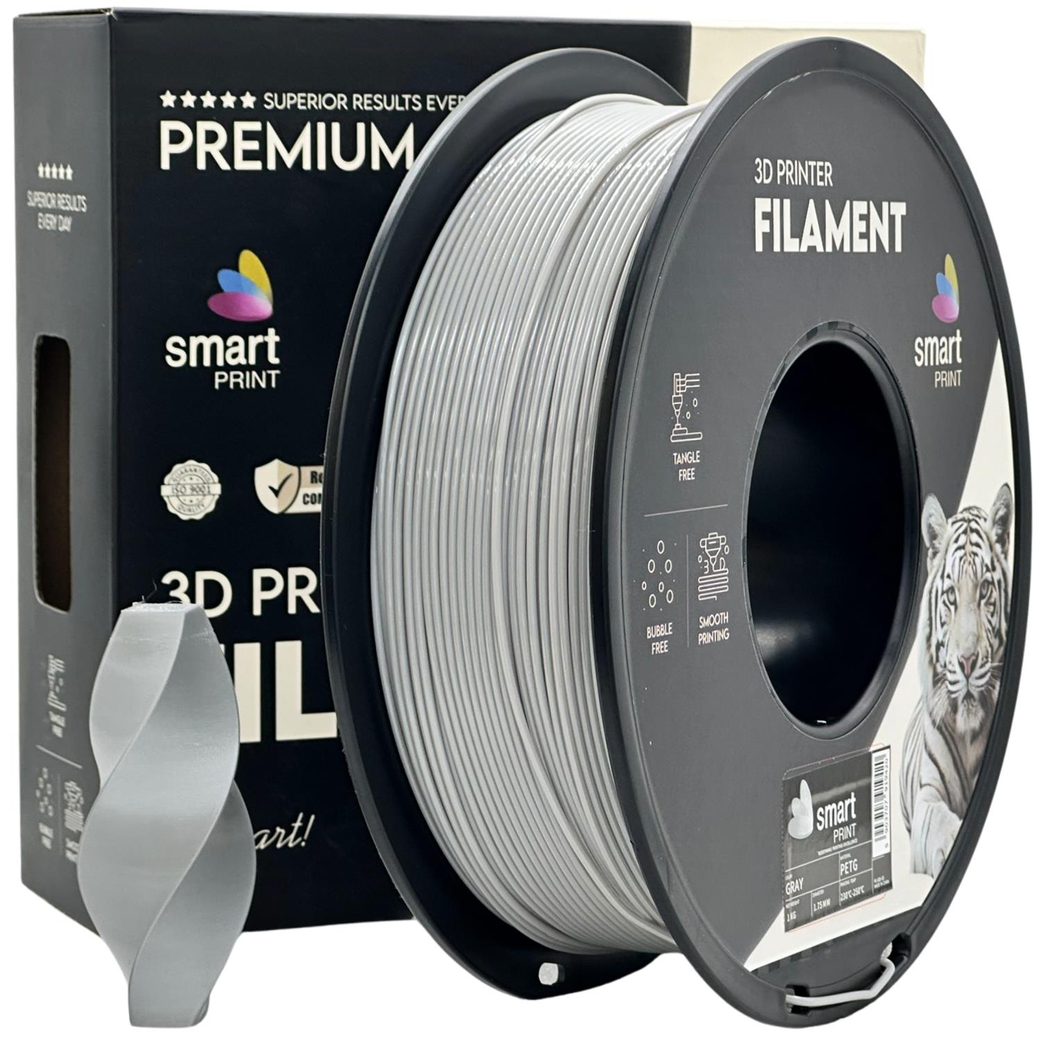 Bobina de filamento PETG gris, Smart Print, 1,75 mm
