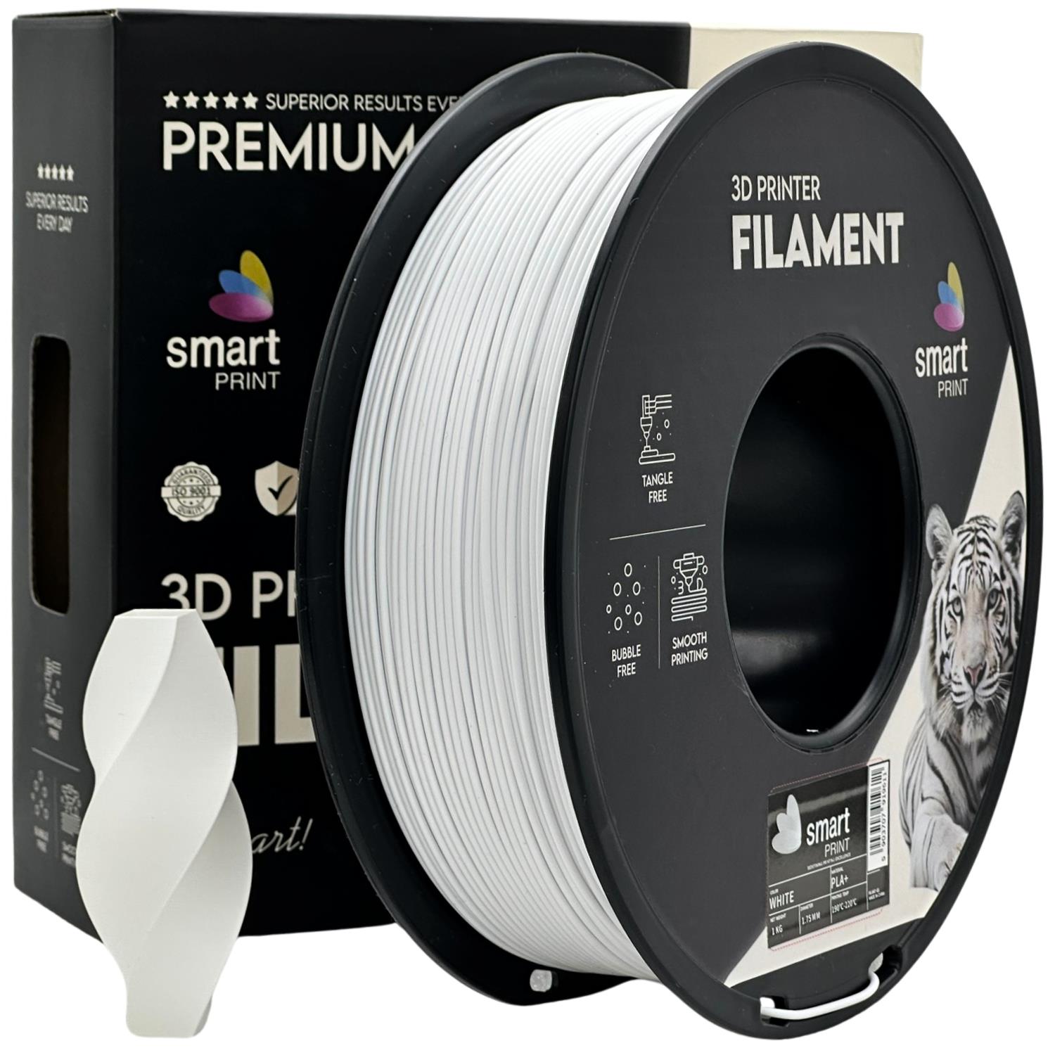 Spool of PLA+ white filament, Smart Print, 1.75 mm