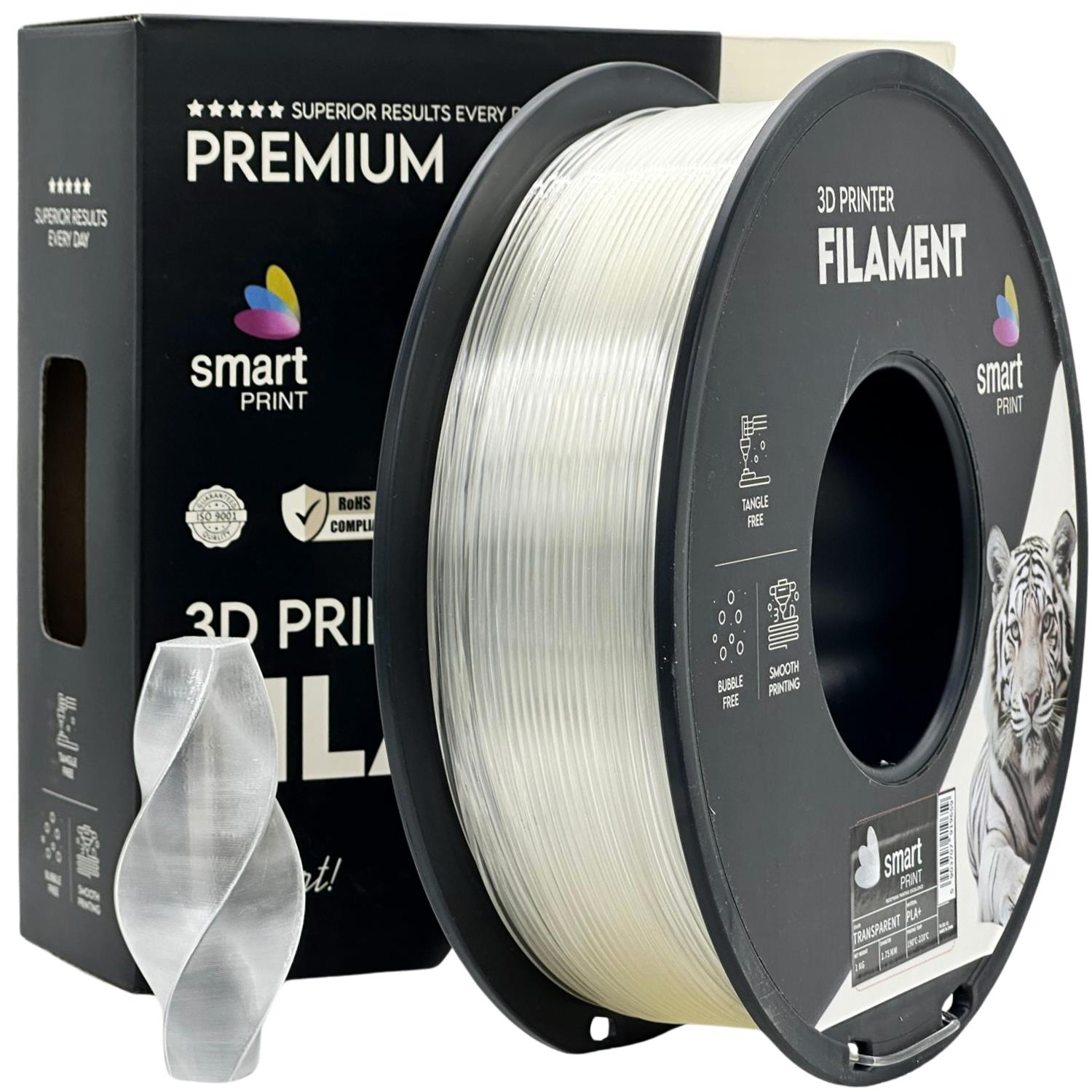 Bobina de filamento PLA+ transparente, Smart Print, 1,75 mm