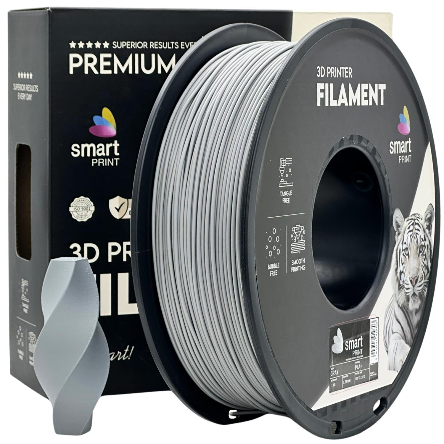 Bobina de filamento PLA+ gris, Smart Print, 1,75 mm