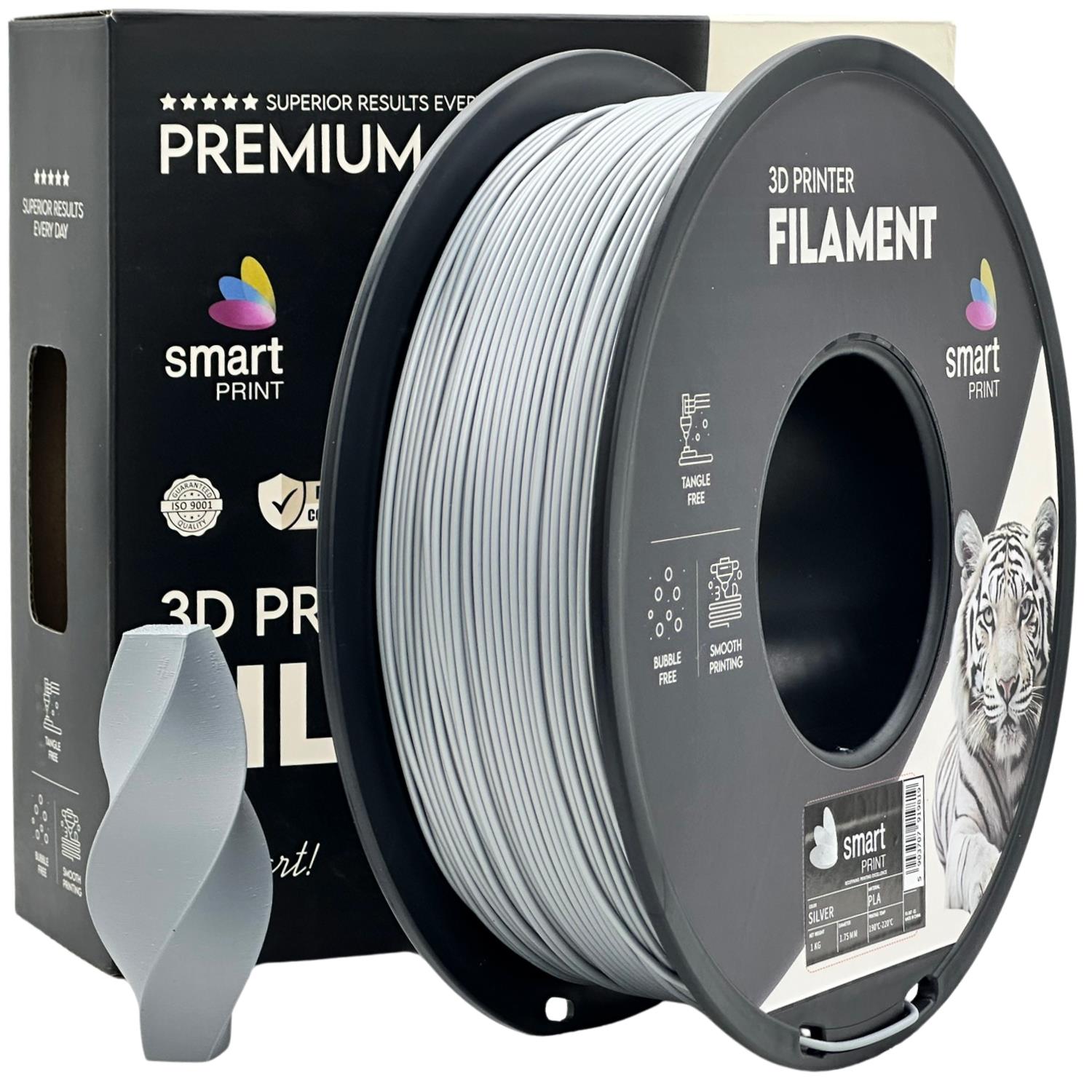 Spool of PLA silver filament, Smart Print, 1.75 mm