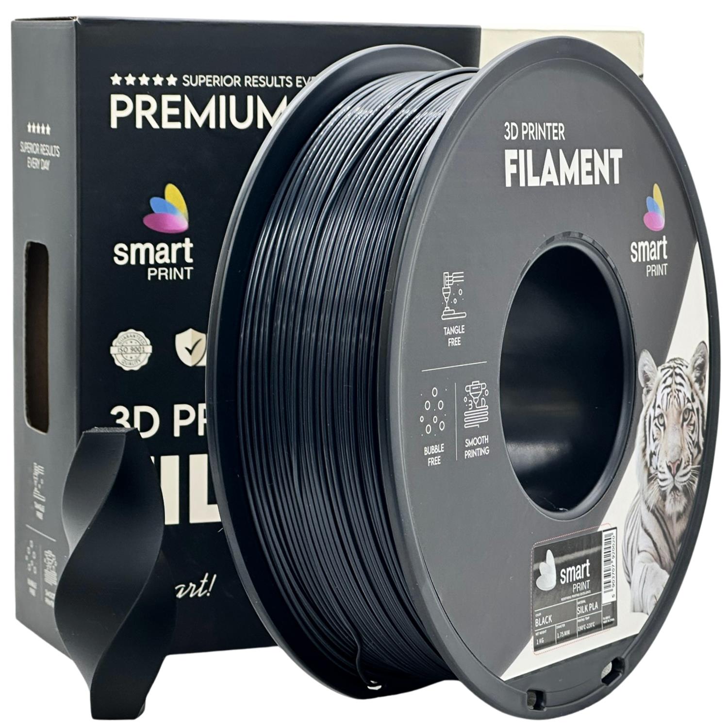 Bobina de filamento Silk PLA negro, Smart Print, 1,75 mm