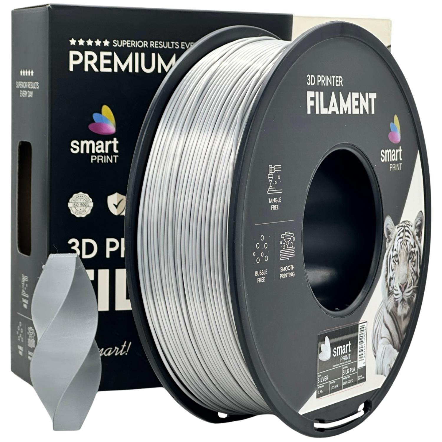 Spool of Silk PLA silver filament, Smart Print, 1.75 mm