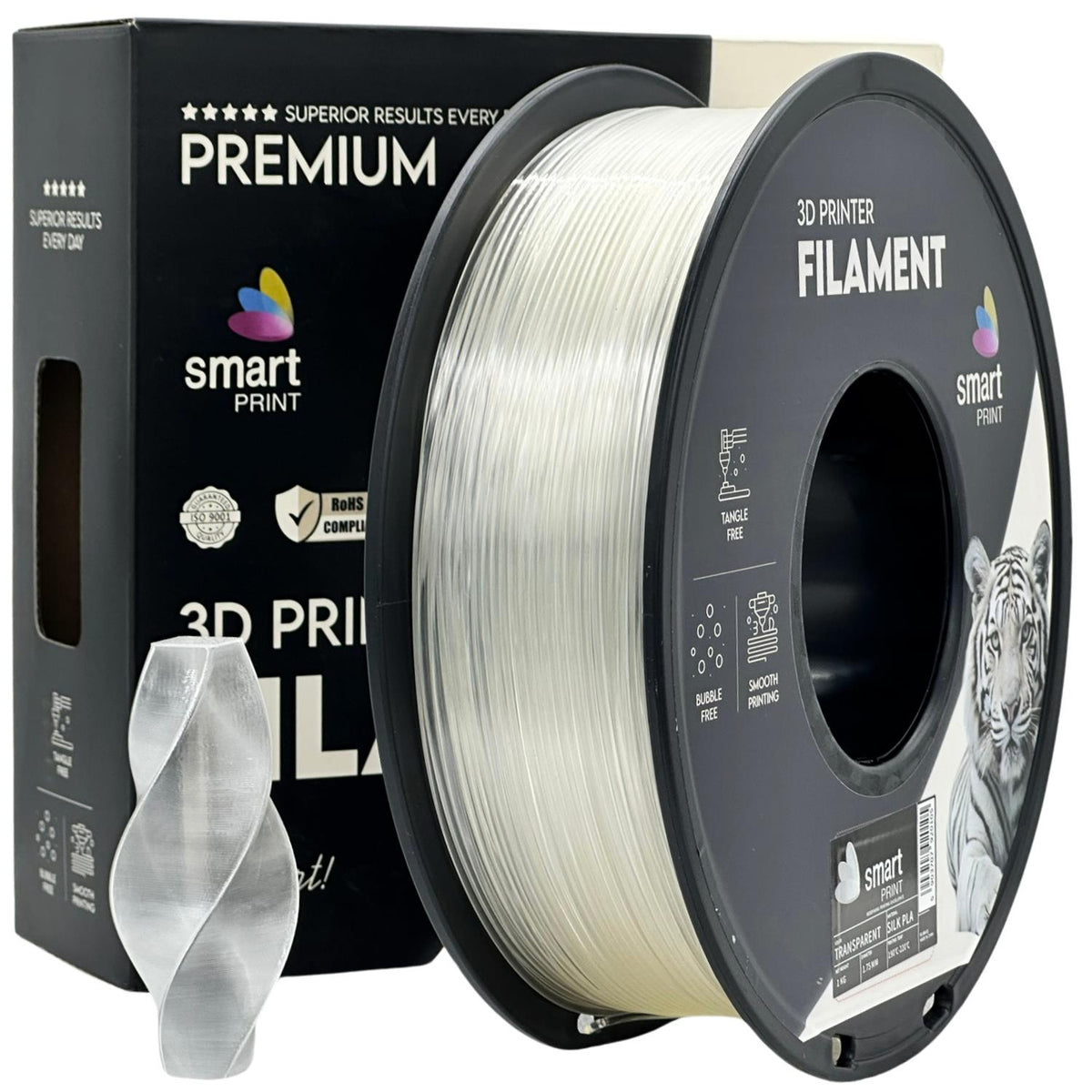 Bobina de filamento Silk PLA transparente, Smart Print, 1,75 mm