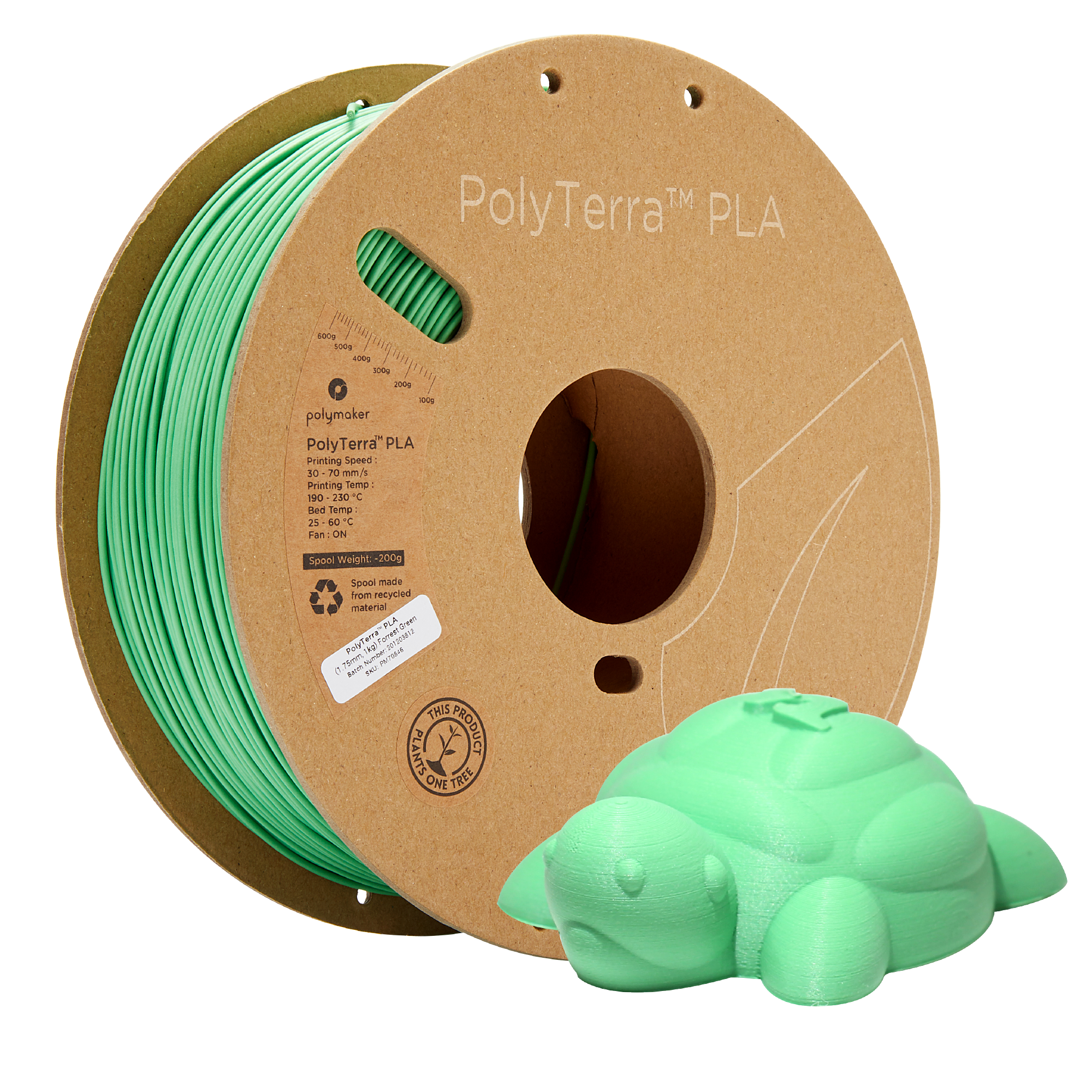 Spool of PLA matte forest green filament, Polymaker, 1.75 mm