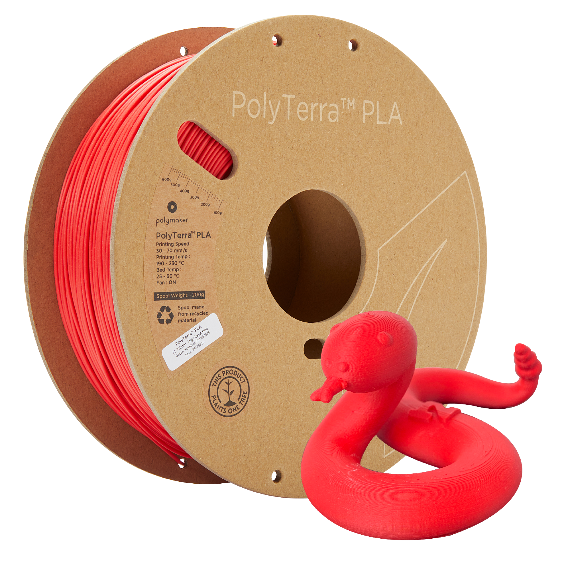 Spool of PLA matte red filament, Polymaker, 1.75 mm