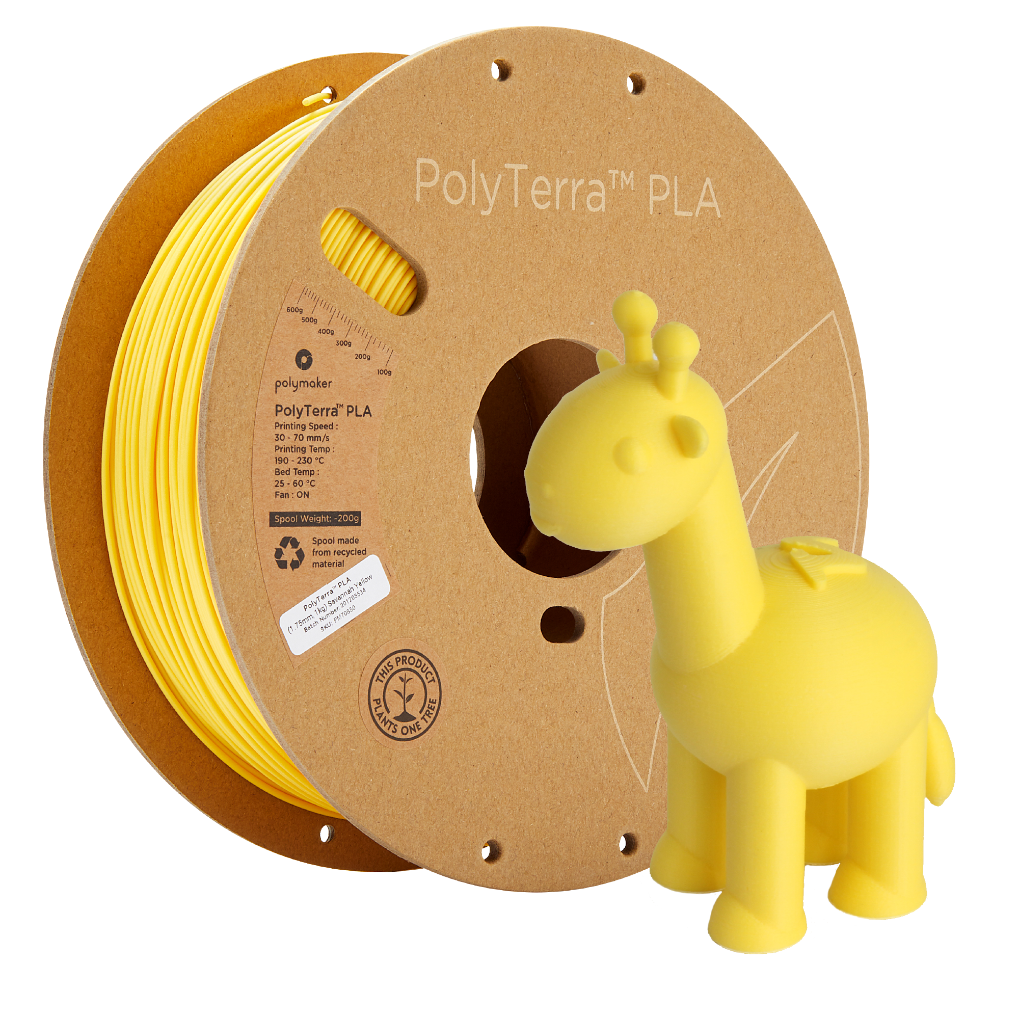 Bobina de filamento PLA amarillo mate, Polymaker, 1,75 mm